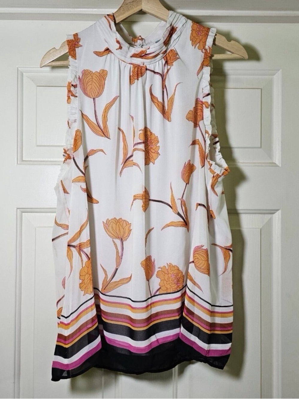 Daniel Rainn white floral blouse with orange accents